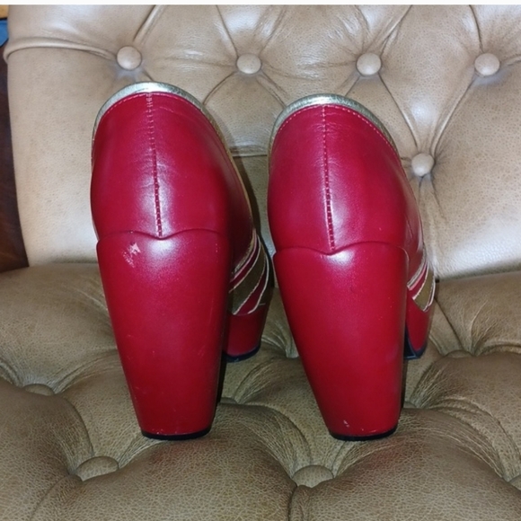 John Fluevog Lip Service Mandaly Red Gold Leather Platform Heels 90s Y2K Size 9 - Picture 4 of 9